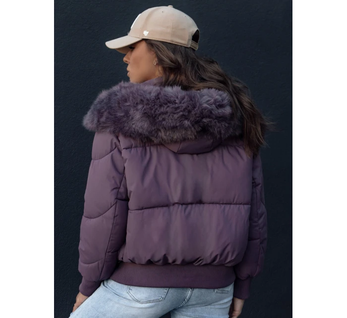 Dámská prošívaná zimní bunda s kožešinou COLDPACK fialová FashionStreet TY4431