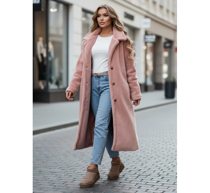 Dámský zimní kabát teddy kožešina dlouhý růžový FashionStreet NY0751z