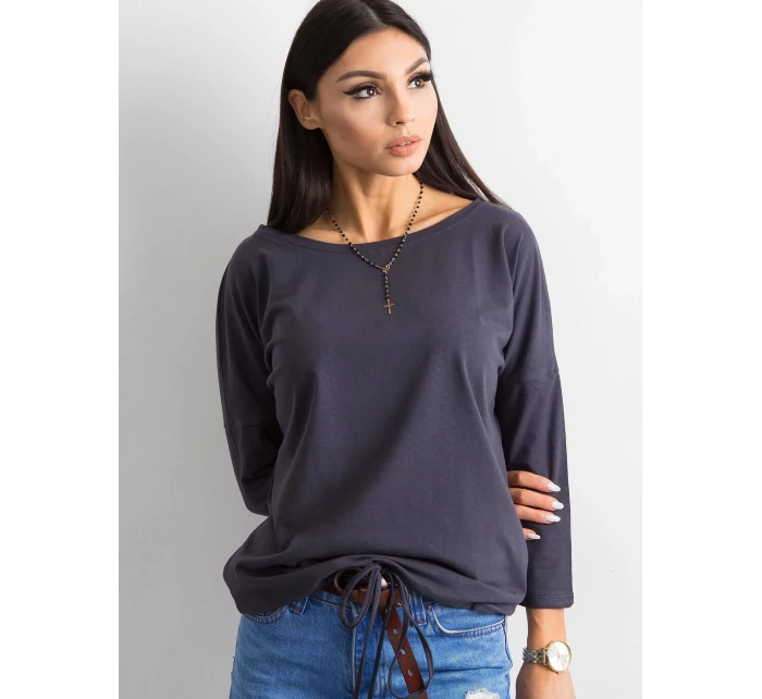 Volná dámská halenka v grafitové barvě se zavazováním na spodním okraji (4691)