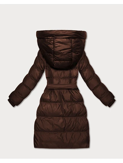 Prošívaná zimní bunda v čokoládové barvě s páskem model 21748221 - J.STYLE
