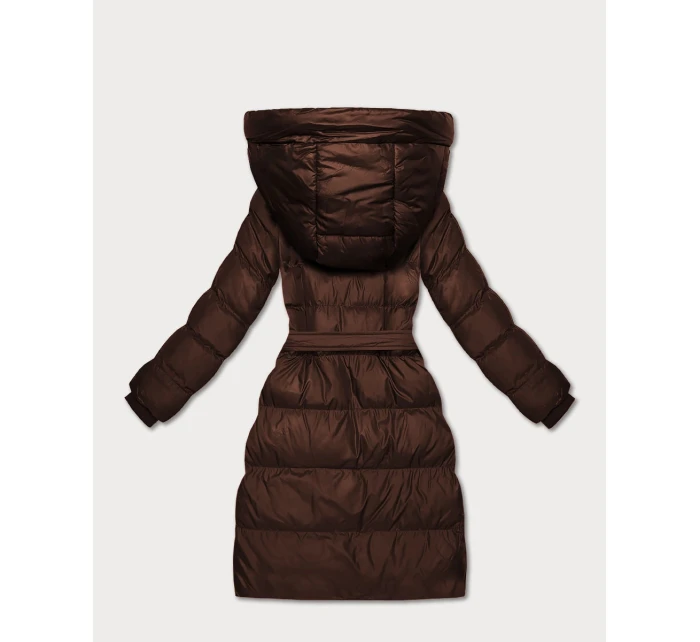 Prošívaná zimní bunda v čokoládové barvě s páskem model 21748221 - J.STYLE