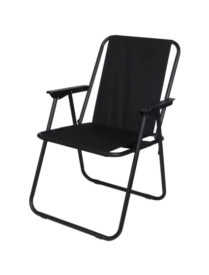 TURISTICKÉ KŘESLO S PODPRSENKAMI 52x44x75 cm SKLÁDACÍ KŘESLO ČERNÉ