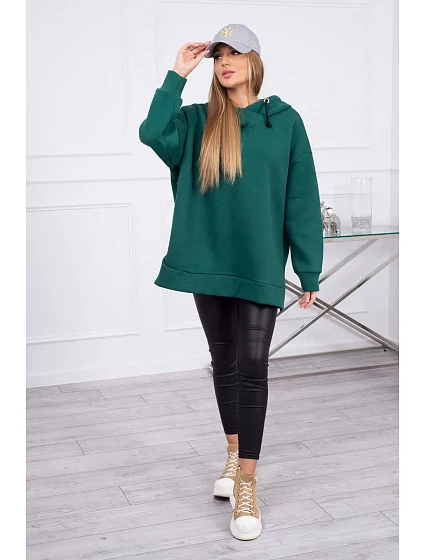 Zateplená mikina se zipem na boku tmavě zelená