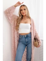 Svetr dlouhý kardigan Super  tmavě růžová model 20247421 - K-Fashion