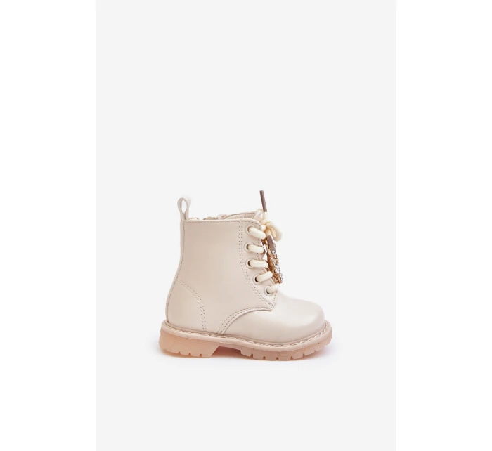 Zateplené dětské boty s medvídkem na zip béžové model 21678623 - Boto Zateplené dětské boty s medvídkem na zip béžové model 21678623 - Boto