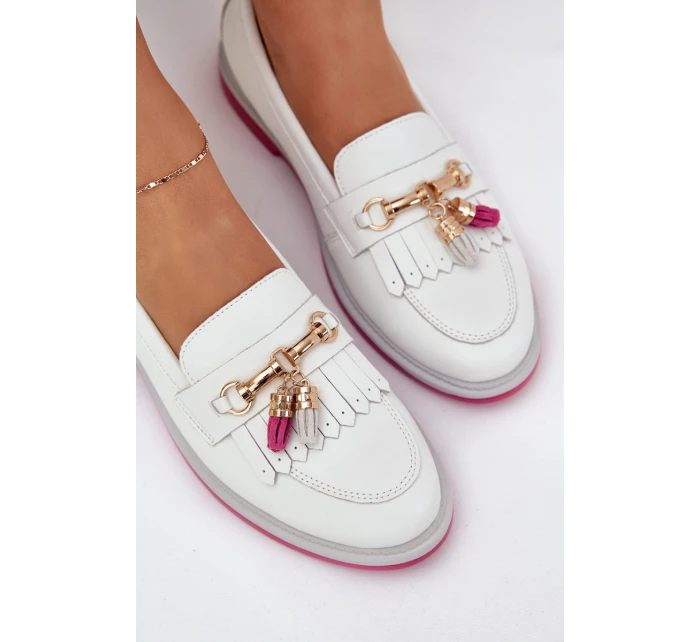Kožené Elegantní Mokasíny Na Plochém Podpatku model 21686133 Bílé - S.Barski