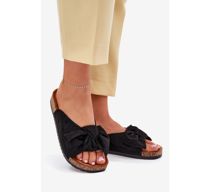 Dámské Pantofle Na Korkové Podešvi S Mašlí Černé model 21701497 - Boto Dámské Pantofle Na Korkové Podešvi S Mašlí Černé model 21701497 - Boto