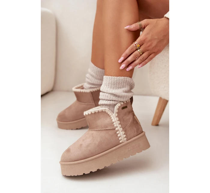 Dámské Sněhule Na Platformě S Prošíváním Big Star SS274129 Béžové Dámské Sněhule Na Platformě S Prošíváním Big Star SS274129 Béžové