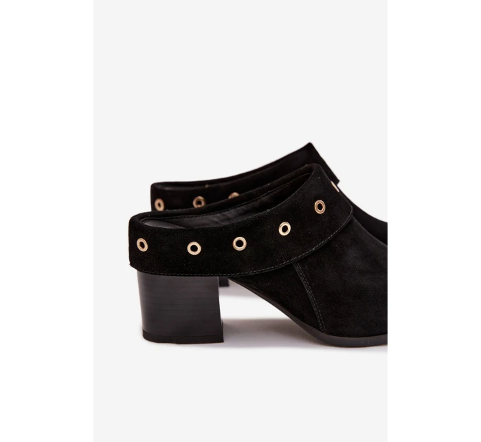 Semišové dámské kožené boty na podpatku D&A model 22031846 Černé - S.Barski