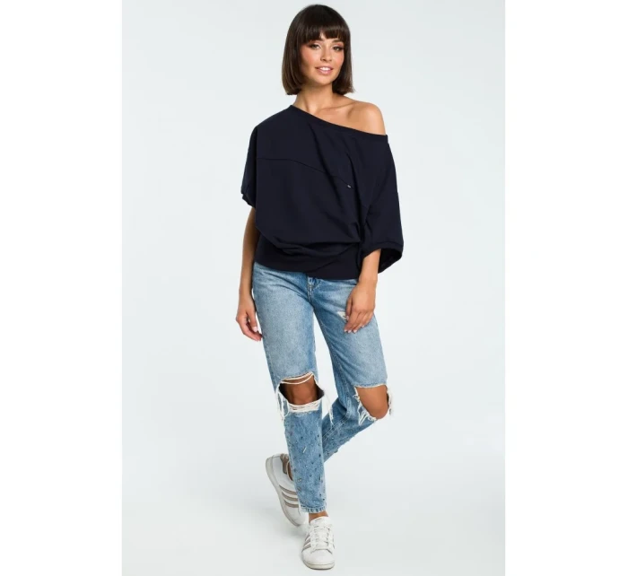 B079 Halenka nadměrné velikosti se zavinovacími detaily - tmavě modrá