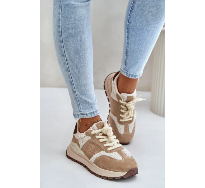 Zateplené Dámské Kožené Tenisky Big Star HI-POLY SYSTEM Béžové Zateplené Dámské Kožené Tenisky Big Star HI-POLY SYSTEM Béžové