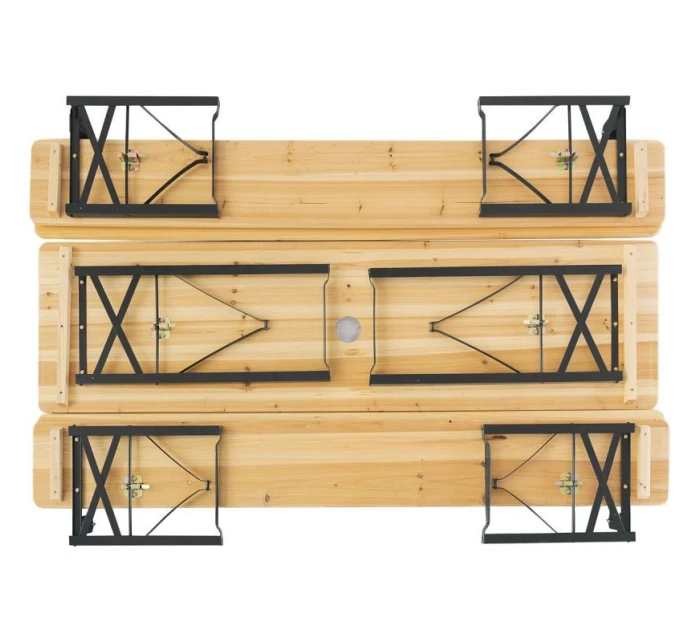 PIKNIKOVÝ BAROVÝ SET DŘEVĚNÝ STŮL A 2 LAVICE SE SKLOPNÝMI OPĚRADLY