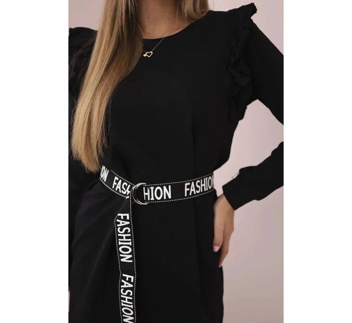 Dámské šaty s volánky a páskem černý Dámské šaty s volánky a páskem černý