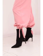 Dámské kalhoty s širokým nohavicí a vázáním dole světle růžové Dámské kalhoty s širokým nohavicí a vázáním dole světle růžové