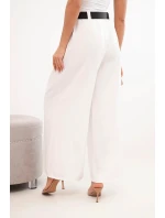 Dámské kalhoty s širokými nohavicemi a ecru páskem ecru Dámské kalhoty s širokými nohavicemi a ecru páskem ecru