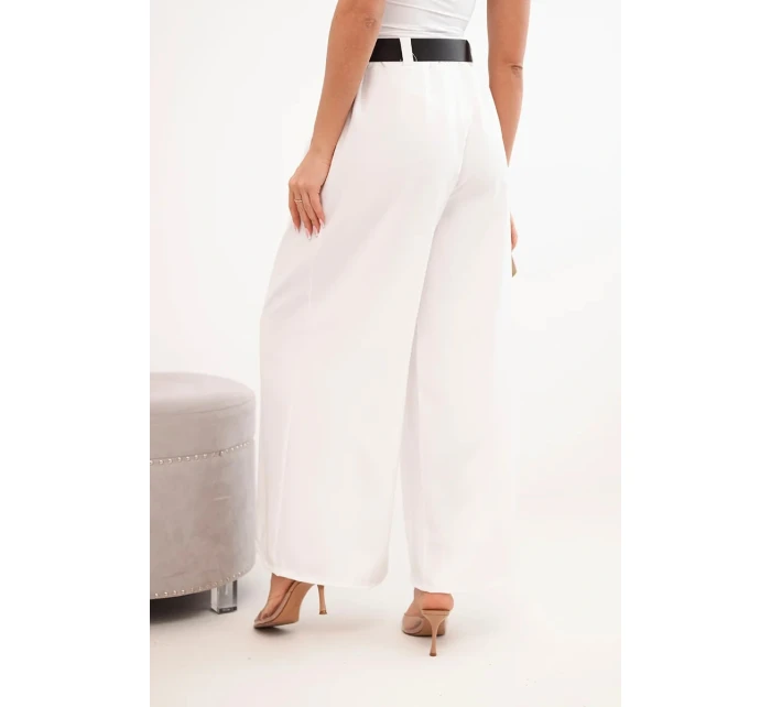 Dámské kalhoty s širokými nohavicemi a ecru páskem ecru Dámské kalhoty s širokými nohavicemi a ecru páskem ecru
