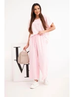 Dámský komplet z viskózy s model 21951963 blůzou a širokými kalhotami s gumou pudrově růžový - K-Fashion