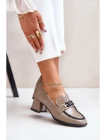 Lakované Dámské Polobotky Na Podpatku S Dekorací Béžové model 21673919 - Artiker