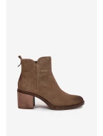 Dámské kotníkové boty z přírodního semiše na sloupku vyhřívané model 21712763 khaki - SERGIO LEONE Dámské kotníkové boty z přírodního semiše na sloupku vyhřívané model 21712763 khaki - SERGIO LEONE