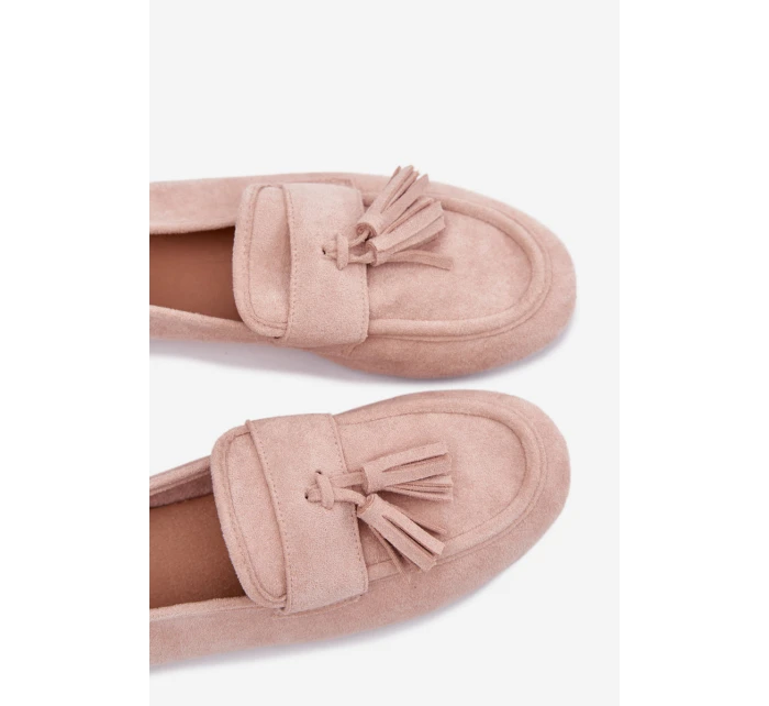 Dámské mokasíny ploché s třásněmi světle růžové model 21919034 - Boto