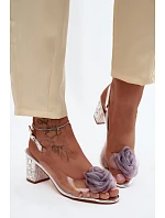 Průhledné sandály na vysokém podpatku s krystaly síťová růže D&A MR61-9011 stříbrné