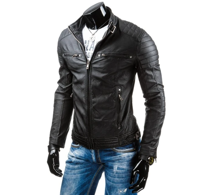 Pánská kožená bunda černá TX3247 Pánská kožená bunda černá TX3247