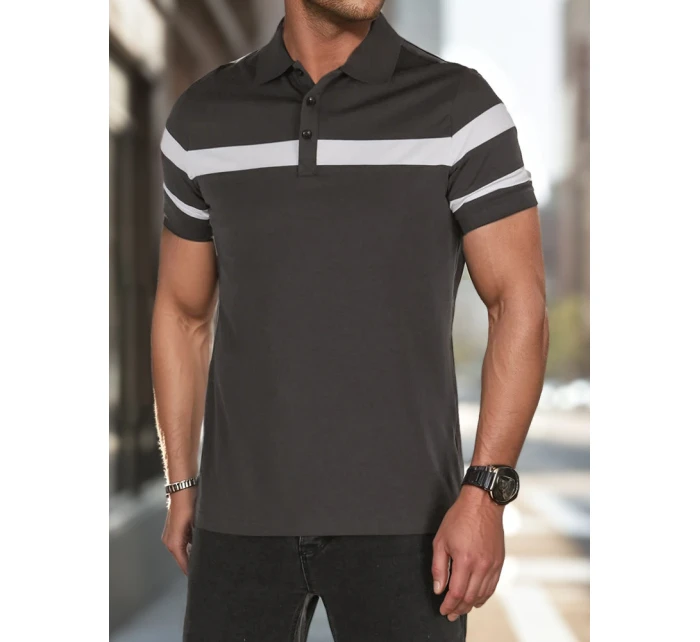 Pánská polokošile s pruhy tmavě šedá FashionStreet PX0630