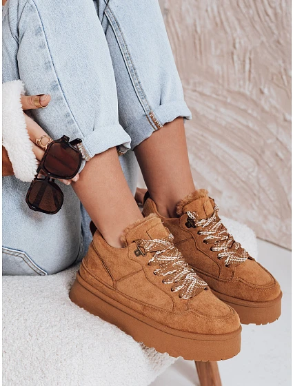 Dámské tenisky s kožešinou na platformě camel Dstreet model 21992186 - FashionStreet