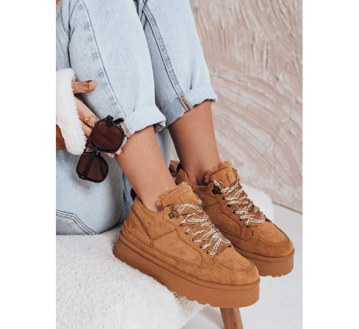 Dámské tenisky s kožešinou na platformě camel FashionStreet ZY1068 Dámské tenisky s kožešinou na platformě camel FashionStreet ZY1068