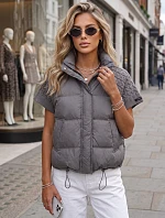 Krátká dámská prošívaná péřová vesta, šedá, FashionStreet TY5926