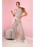 Komplet asymetrická halenka + kalhoty tmavě béžová Komplet asymetrická halenka + kalhoty tmavě béžová