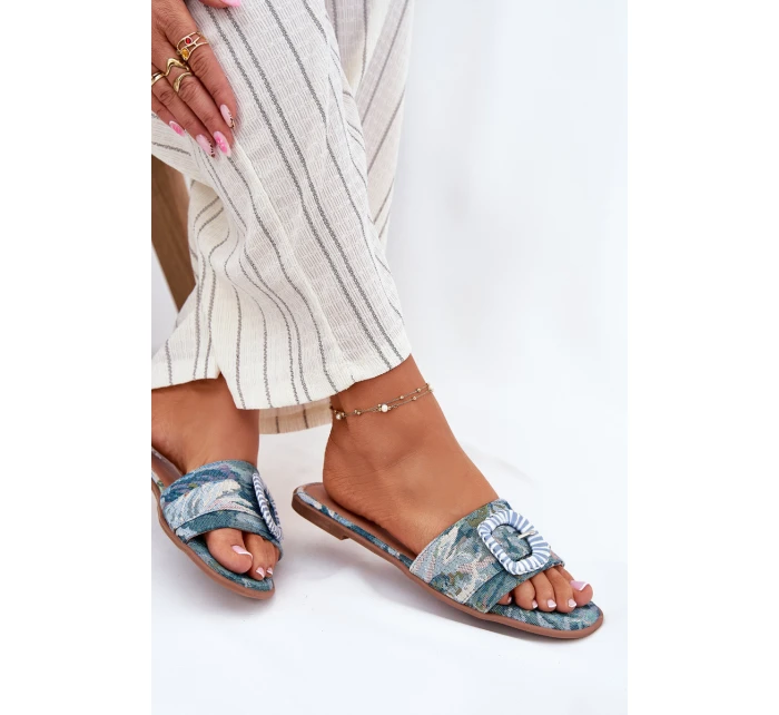 Ploché Dámské Pantofle S Ozdobnou Sponou Modré Clariola Ploché Dámské Pantofle S Ozdobnou Sponou Modré Clariola