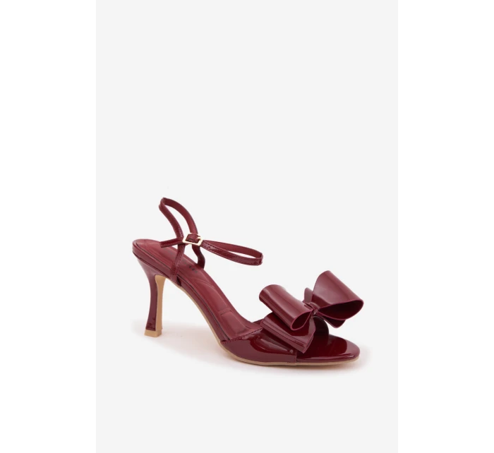 Lakované sandály na podpatku s mašlí Bordó Noliva Lakované sandály na podpatku s mašlí Bordó Noliva