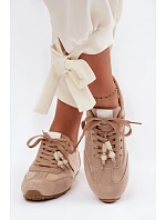 Dámské nízké tenisky s korálky béžové model 22095356 - Boto