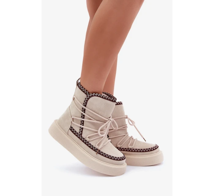 Dámské sněhule s výšivkou na platformě světle béžové Naleris