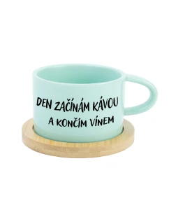 DEN ZAČÍNÁM KÁVOU A KONČÍM VÍNEM - mint hrníček makronka 200 ml