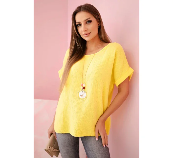 Mušelínová halenka s náhrdelníkem žlutý