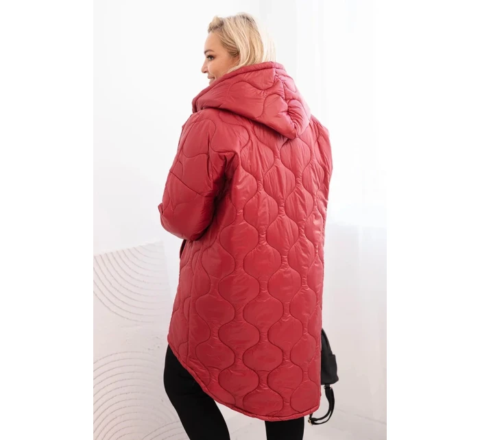 Dámská zimní bunda Plus Size prošívaná s kapucí bordová