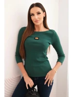 Dámská pruhovaná blůza s 3/4 rukávem a ozdobnou nášivkou tmavě zelená Dámská pruhovaná blůza s 3/4 rukávem a ozdobnou nášivkou tmavě zelená