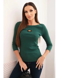 Dámská pruhovaná blůza s 3/4 rukávem a ozdobnou nášivkou tmavě zelená