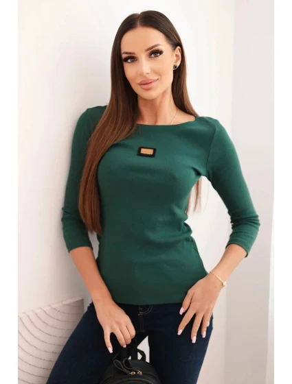 Dámská pruhovaná blůza s 3/4 rukávem a ozdobnou nášivkou tmavě zelená Dámská pruhovaná blůza s 3/4 rukávem a ozdobnou nášivkou tmavě zelená