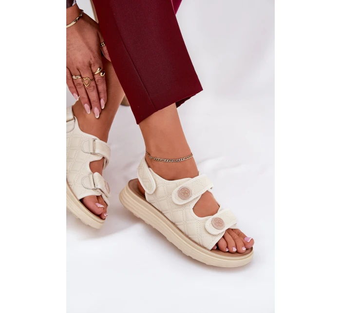 Dámské sandály s ozdobnými detaily na suchý zip béžové model 21688002 - Boto