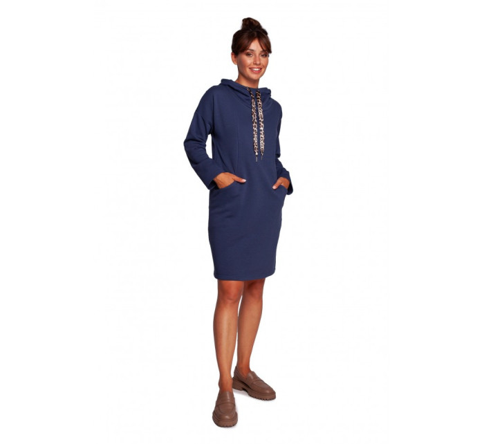model 18004352 Šaty s vysokým límcem a leopardím vzorem modré - BeWear