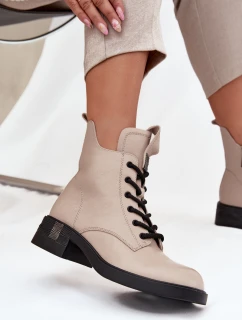 Kožené dámské kotníkové boty na nízkém podpatku Vinceza – béžové