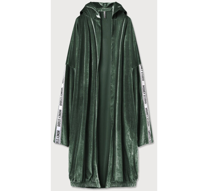 Zelený dámský velurový přehoz přes oblečení s kapucí (734ART)
