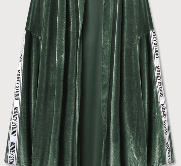 Zelený dámský velurový přehoz přes oblečení s kapucí (734ART)
