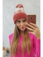 Dámská čepice s bambulí Abigail K326 červená+béžová Dámská čepice s bambulí Abigail K326 červená+béžová