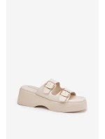 Dámské pantofle na platformě a klínu s přezkami světle béžové Nitarelia Dámské pantofle na platformě a klínu s přezkami světle béžové Nitarelia