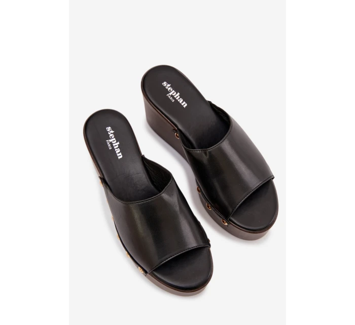 Dámské pantofle na platformě s cvočky černé Mareline