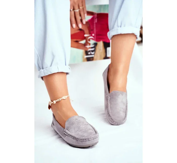 Dámské Semišové Mokasíny Šedé Morreno